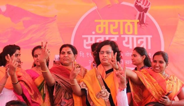 Members of Maratha community celebrate after Maharashtra Assembly unanimously passed a bill proposing 16 per cent reservation for Maratha community, Nov 29, 2018.(HT File Photo) Members of Maratha community celebrate after Maharashtra Assembly unanimously passed a bill proposing 16 per cent reservation for Maratha community, Nov 29, 2018.(HT File Photo)