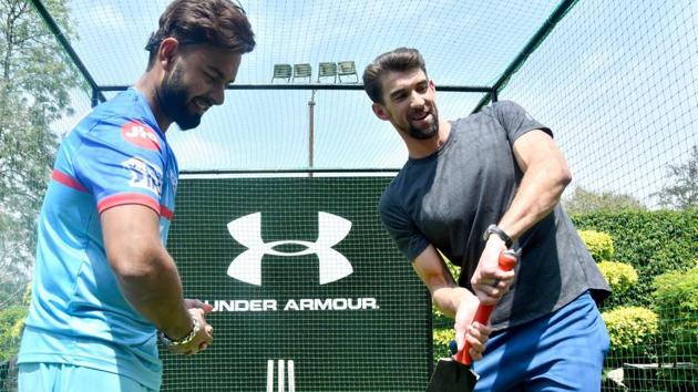 Rishabh Pant and Michael Phelps.(Twitter/DelhiCapitals) Rishabh Pant and Michael Phelps.(Twitter/DelhiCapitals)