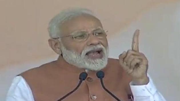 Prime Minister Narendra Modi addresses a rally in Meerut, Uttar Pradesh, on Thursday.(Twitter)