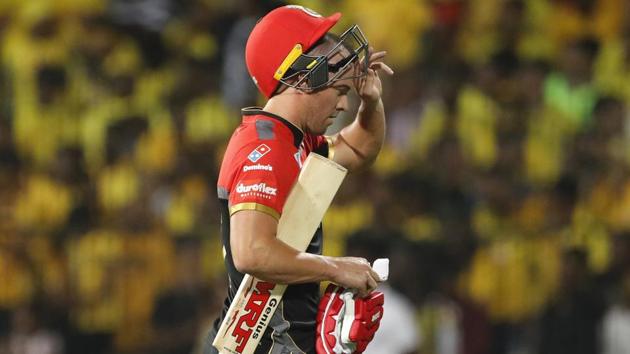 Royal Challengers Bangalore's AB de Villiers leaves the field after being dismissed against Chennai Super Kings. (AP)