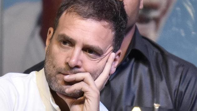 Congress President Rahul Gandhi at the AICC’s OBC National Convention, at Indira Gandhi Stadium, in New Delhi, on Wednesday, March 27, 2019.(Sanjeev Verma/HT PHOTO)