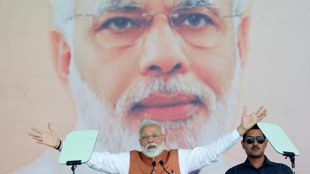 Prime Minister Narendra Modi began the BJP’s poll campaign in Uttar Pradesh with a mega rally in Meerut on Thursday. Modi targeted the coming together of Samajwadi Party, Bahujan Samaj Party and Rashtriya Lok Dal by calling it an opportunistic alliance. In a swipe at the SP-BSP combine, Modi said it seems they are in a hurry. (Adnan Abidi / REUTERS) Prime Minister Narendra Modi began the BJP’s poll campaign in Uttar Pradesh with a mega rally in Meerut on Thursday. Modi targeted the coming together of Samajwadi Party, Bahujan Samaj Party and Rashtriya Lok Dal by calling it an opportunistic alliance. In a swipe at the SP-BSP combine, Modi said it seems they are in a hurry. (Adnan Abidi / REUTERS)
