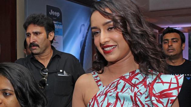 Actor Shraddha Kapoor  looked pretty in a one-shoulder dress. That ink-splatter pattern gets our vote. (Satyabrata Tripathy/HT Photo) 