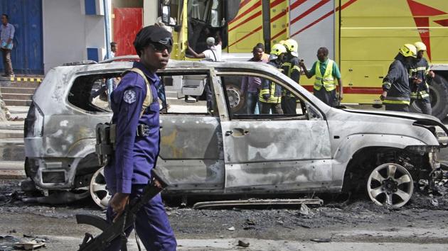 At least 15 people died when a bomb exploded on a busy street and ripped into a nearby restaurant in Somalia’s capital on Thursday.(AP)