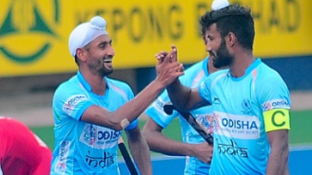 Striker Mandeep Singh continued his prolific form by scoring a brace as India mauled a hapless Poland 10-0 in their final league match of Sultan Azlan Shah Cup hockey tournament in Ipoh on Friday.(Twitter)