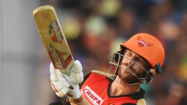 Sunrisers Hyderabad’s David Warner reacts during their opening IPL match against KKR.(AFP)