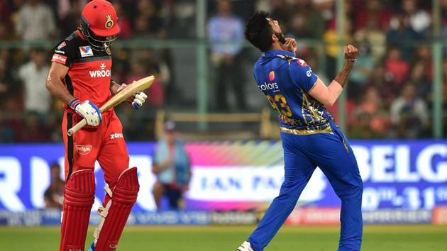 Jasprit Bumrah celebrates Virat Kohli’s wicket.(PTI)