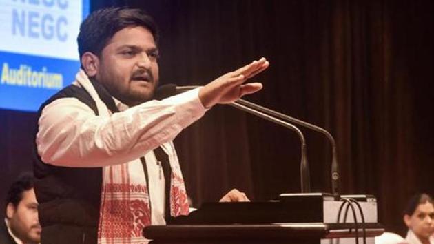 Hardik Patel was awarded two years sentence by a Visnagar court for leading a mob that ransacked local MLA Rishikesh Patel’s office in July 2015.(PTI)