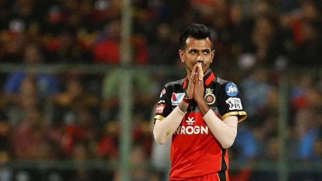 Royal Challengers Bangalore's Yuzvendra Chahal reacts during their match against Mumbai Indians.(AP)