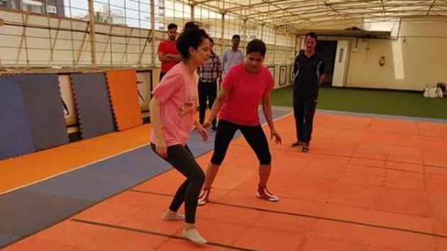 Kangana Ranaut learning kabaddi.