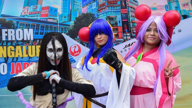People dressed as Japanese Manga characters pose for a photograph before Cosplay Walk 2019, in Bengaluru, Karnataka. (Shailendra Bhojak / PTI) People dressed as Japanese Manga characters pose for a photograph before Cosplay Walk 2019, in Bengaluru, Karnataka. (Shailendra Bhojak / PTI)