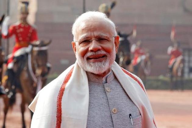 Prime Minister Narendra Modi at the forecourt of India's Rashtrapati Bhavan Presidential Palace in New Delhi. PM Modi said it is believed on this day the Pandavas got the Akshaya Patra, or a bowl which is never short of food, with the blessings of Lord Krishna and Suryadev.(REUTERS)