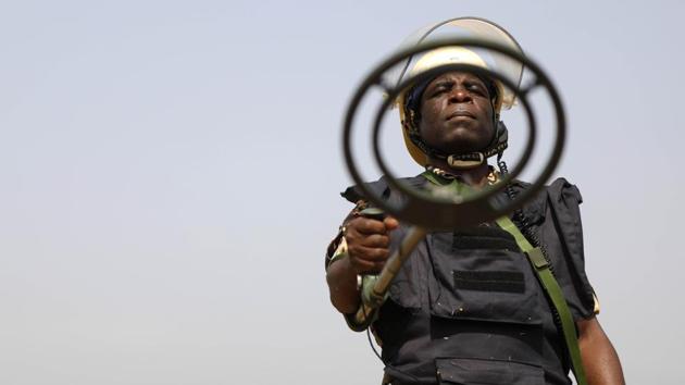 A demonstration of tactical drills of mine detection at College of Military Engineering, part of an Info-African joint military exercise as per UN standards at CME in Pune, Maharashtra. (Rahul Raut / HT Photo) A demonstration of tactical drills of mine detection at College of Military Engineering, part of an Info-African joint military exercise as per UN standards at CME in Pune, Maharashtra. (Rahul Raut / HT Photo)