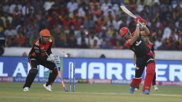 AB de Villiers bowled out by Sunrisers Hyderabad bowler Mohammed Nabi. (AP) AB de Villiers bowled out by Sunrisers Hyderabad bowler Mohammed Nabi. (AP)