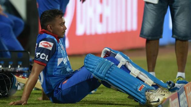 New Delhi: Delhi Capitals (DC) batsman Prithvi Shaw disappointed after his dismissal. (PTI) New Delhi: Delhi Capitals (DC) batsman Prithvi Shaw disappointed after his dismissal. (PTI)