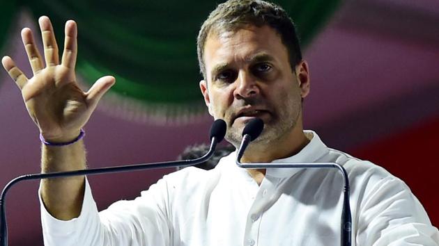 Congress president Rahul Gandhi gestures as he speaks during the Congress-JD(S) rally ahead of Lok Sabha election in Bengaluru, Sunday, March 31, 2019.(PTI file photo)