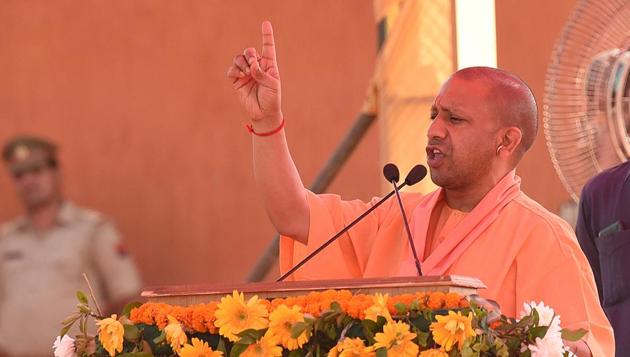 Uttar Pradesh chief minister Yogi Adityanath during the public rally at Bisada on March 31. (Virendra Singh Gosain/HT PHOTO) Uttar Pradesh chief minister Yogi Adityanath during the public rally at Bisada on March 31. (Virendra Singh Gosain/HT PHOTO)