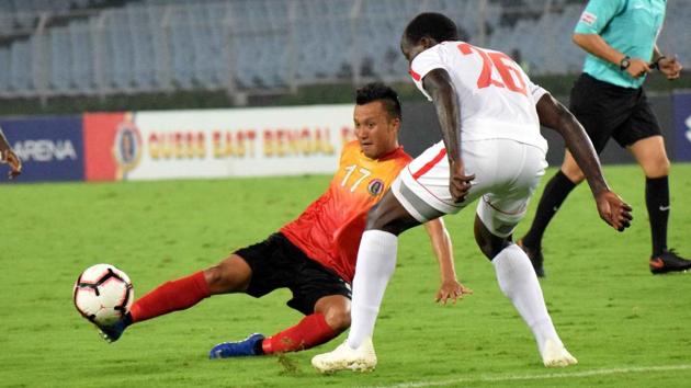 I-League match action of East Bengal vs Aizawl FC at Salt Lake Stadium in Kolkata.(ANI)