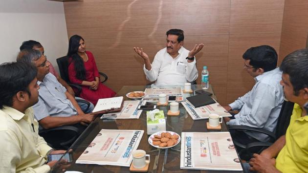 Former Chief Minister of Maharashtra Prithviraj Chavan in HT Pune office, Monday, April 1, 2019. (Pratham Gokhale/HT Photo) Former Chief Minister of Maharashtra Prithviraj Chavan in HT Pune office, Monday, April 1, 2019. (Pratham Gokhale/HT Photo)