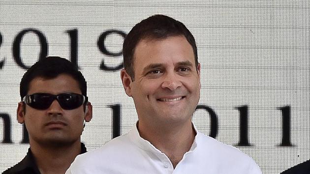 Congress president Rahul Gandhi releasing the Congress party manifesto 2019 for upcoming Lok Sabha election at AICC, in New Delhi on April 2. (Ajay Aggarwal/HT PHOTO) Congress president Rahul Gandhi releasing the Congress party manifesto 2019 for upcoming Lok Sabha election at AICC, in New Delhi on April 2. (Ajay Aggarwal/HT PHOTO)