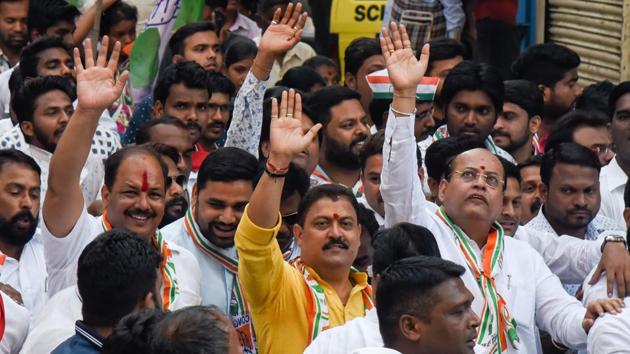 Congress, NCP and other parties kick off their campaign from Kasba Peth on Sunday. (SANKET WANKHADE/Ht PHOTO) 