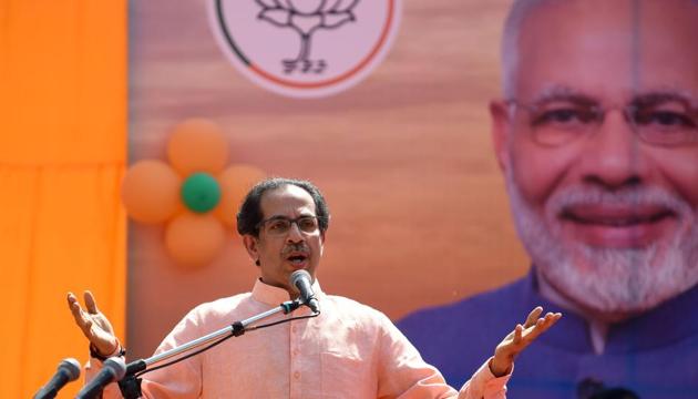 Shiv Sena chief Uddhav Thackeray speaks during the road show of BJP president Amit Shah in Ahmedabad on March 30.(AFP File Photo) Shiv Sena chief Uddhav Thackeray speaks during the road show of BJP president Amit Shah in Ahmedabad on March 30.(AFP File Photo)