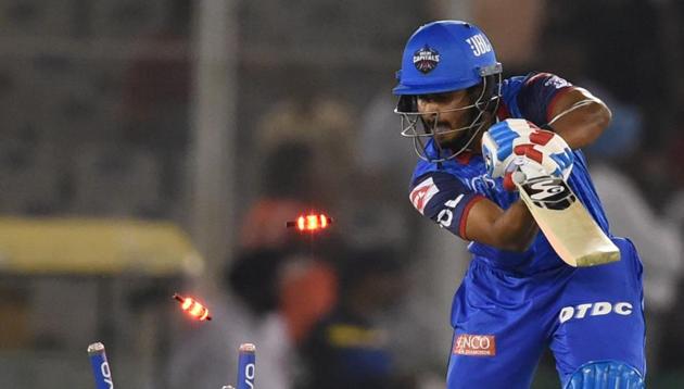 Mohali: DC's Shreyas Iyer bowled during the Indian Premier League 2019 (IPL T20) cricket match between Delhi Capitals (DC) and Kings XI Punjab (KXIP) at I.S Bindra Stadium in Mohali, Monday, April 1, 2019.) (PTI) Mohali: DC's Shreyas Iyer bowled during the Indian Premier League 2019 (IPL T20) cricket match between Delhi Capitals (DC) and Kings XI Punjab (KXIP) at I.S Bindra Stadium in Mohali, Monday, April 1, 2019.) (PTI)