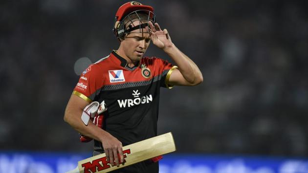 RCB batsman AB de Villiers returns upon his dismissal. (PTI)