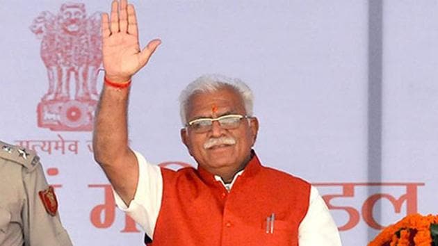 Citing the achievements of his government, Khattar said the party had cracked down on corruption and middlemen in various government departments and encouraged transparency. (HT Photo) Citing the achievements of his government, Khattar said the party had cracked down on corruption and middlemen in various government departments and encouraged transparency. (HT Photo)