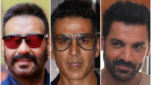 From L: Ajay Devgn, Akshay Kumar and John Abraham have all entered the same space.