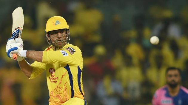 CSK skipper MS Dhoni in action against Rajasthan Royals.(PTI)