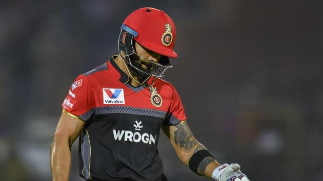 Jaipur: RCB batsman Virat Kohli returns upon his dismissal during the Indian Premier League (IPL T20 2019) cricket match between Royal Challengers Bangalore (RCB) and Rajasthan Royals( RR)(PTI)