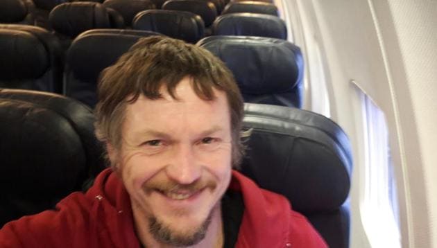 Skirmantas Strimaitis took a selfie as he was the only passenger in the aircraft.(Skirmantas Strimaitis via AP) Skirmantas Strimaitis took a selfie as he was the only passenger in the aircraft.(Skirmantas Strimaitis via AP)