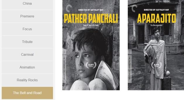 Satyajit Ray’s three movies from the Apu Triology have been clubbed in the belt and Road category at the Beijing Film fest.(Screngrab/BJIFF) Satyajit Ray’s three movies from the Apu Triology have been clubbed in the belt and Road category at the Beijing Film fest.(Screngrab/BJIFF)