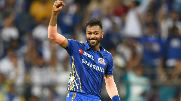 Mumbai Indians' bowler Hardik Pandya celebrates after taking a wicket. (AFP)