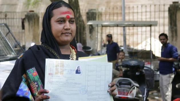 A transgender person Naresh Jayshwal has decided to contest Lok Sabha elections as an independent candidate in Gujarat and filed her nomination papers. The 28-year-old will contest from Ahmedabad East, where the Congress candidate is Gita Patel, a close aide of Patidar leader Hardik Patel. The Bharatiya Janata Party has not announced its candidate from this constituency, which is currently represented by actor Paresh Rawal. (Ajit Solanki / AP File) A transgender person Naresh Jayshwal has decided to contest Lok Sabha elections as an independent candidate in Gujarat and filed her nomination papers. The 28-year-old will contest from Ahmedabad East, where the Congress candidate is Gita Patel, a close aide of Patidar leader Hardik Patel. The Bharatiya Janata Party has not announced its candidate from this constituency, which is currently represented by actor Paresh Rawal. (Ajit Solanki / AP File)