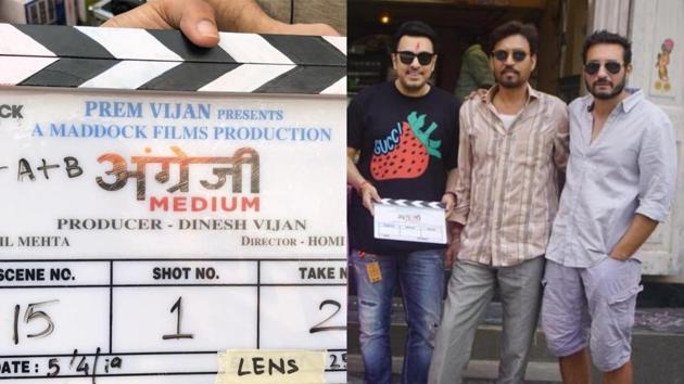 Irrfan Khan (second from right) on the sets of Angrezi Medium.