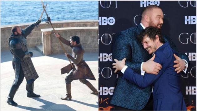 Haf?ór Júlíus Bj?rnsson and Pedro Pascal reunited at the Game of Thrones premiere on Wednesday.