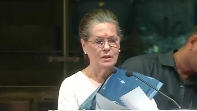 UPA chairperson Sonia Gandhi addressing People’s Agenda - Jan Sarokar in New Delhi on Saturday.(ANI) UPA chairperson Sonia Gandhi addressing People’s Agenda - Jan Sarokar in New Delhi on Saturday.(ANI)