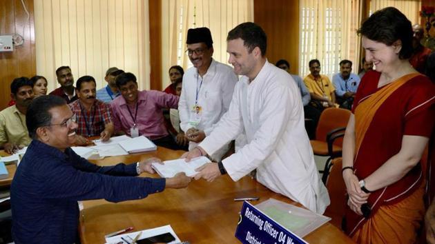 Congress President Rahul Gandhi files nomination papers from Wayanad parliamentary constituency in Kerala accompanied by Congress general secretary for Uttar Pradesh (East), Priyanka Gandhi Vadra. (ANI) Congress President Rahul Gandhi files nomination papers from Wayanad parliamentary constituency in Kerala accompanied by Congress general secretary for Uttar Pradesh (East), Priyanka Gandhi Vadra. (ANI)