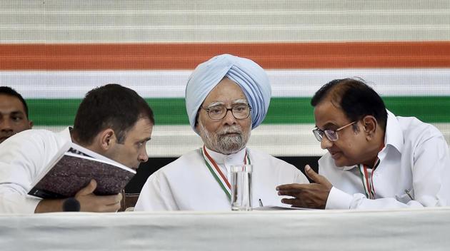 Congress President Rahul Gandhi, Former Prime Minister Dr. Manmohan Singh and P. Chidambram during the release of the Congress Party’s Election Manifesto 2019 at AICC, in New Delhi. (Ajay Aggarwal / HT Photo) Congress President Rahul Gandhi, Former Prime Minister Dr. Manmohan Singh and P. Chidambram during the release of the Congress Party’s Election Manifesto 2019 at AICC, in New Delhi. (Ajay Aggarwal / HT Photo)