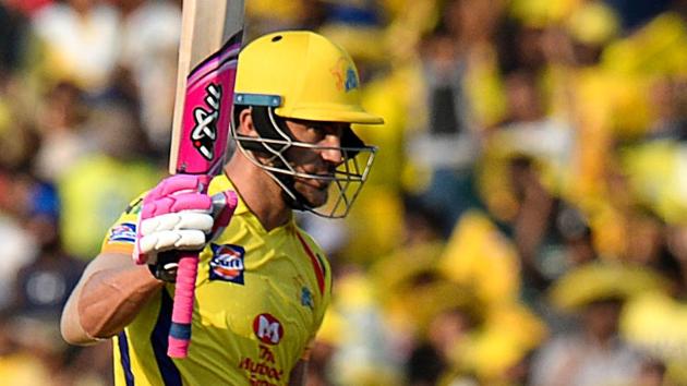 Chennai Super Kings cricketer Faf Du Plessis celebrates after scoring fifty(AFP)