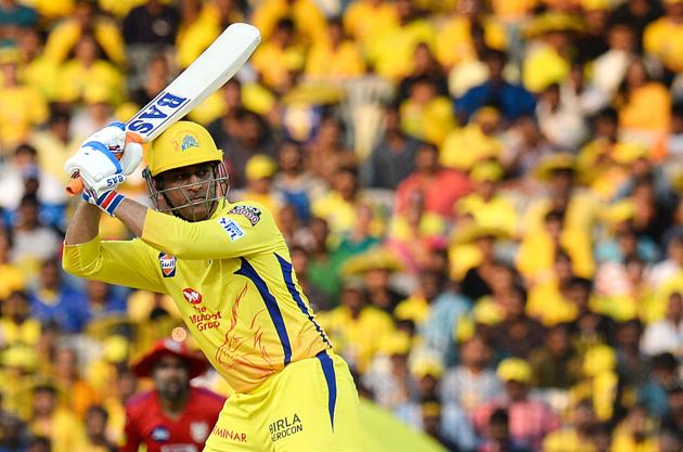 Chennai Super Kings captain Mahendra Singh Dhoni plays a shot during the 2019 Indian Premier League (IPL) Twenty20 cricket match between Chennai Super Kings and Kings XI Punjab at the M.A. Chidambaram Stadium in Chennai. (AFP) 