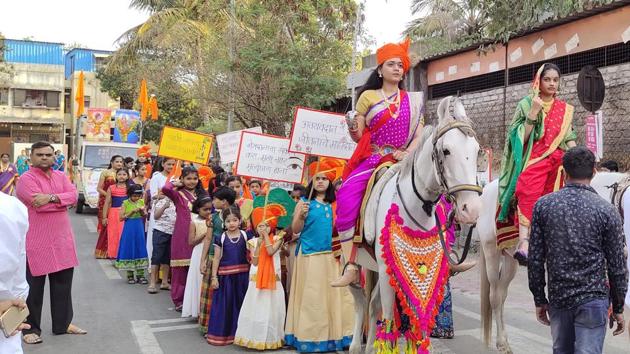 Bhartiya Sanskriti Manch Yamunanagar took out a Shobha Yatra in Nigdi on the occasion of Gudi Padva  on April 6. (HT PHOTO) 