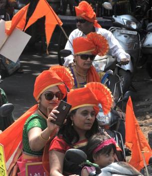 The festival is observed with colorful floor decorations called rangoli, a special Gudi flag (garlanded with flowers, mango and neem leaves, topped with upturned silver or copper vessel), street processions, dancing and festive foods. (HT PHOTO) 