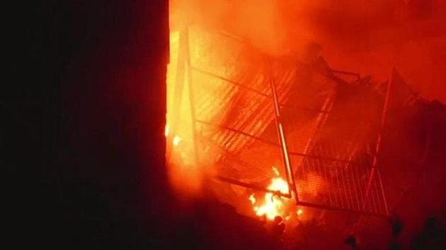 A fire broke out at a plastic factory in Delhi’s Narela Industrial Area. (ANI Photo) A fire broke out at a plastic factory in Delhi’s Narela Industrial Area. (ANI Photo)