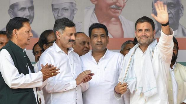 Haridwar: Congress President Rahul Gandhi waves at the supporters during an election campaign rally for Lok Sabha polls, in Haridwar on Saturday.(PTI Photo) Haridwar: Congress President Rahul Gandhi waves at the supporters during an election campaign rally for Lok Sabha polls, in Haridwar on Saturday.(PTI Photo)