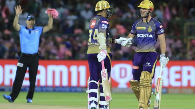 Kolkata Knight Riders Sunil Narine and Chris Lynn cheer each other. (AP) Kolkata Knight Riders Sunil Narine and Chris Lynn cheer each other. (AP)