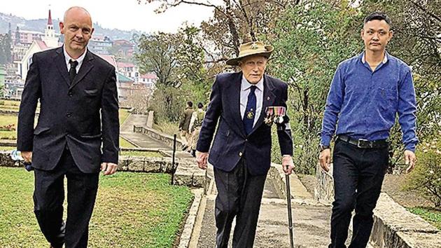 Richard Dey (C) at the Kohima War Cemetery. (Sadiq Naqvi/HT Photo) Richard Dey (C) at the Kohima War Cemetery. (Sadiq Naqvi/HT Photo)