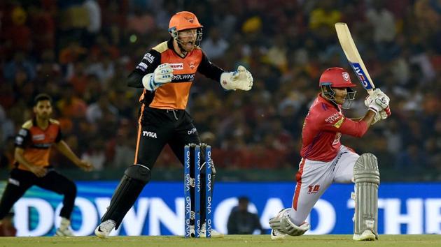 Kings XI Punjab batsman Mayank Agarwal (R) plays a shot. (AFP) Kings XI Punjab batsman Mayank Agarwal (R) plays a shot. (AFP)